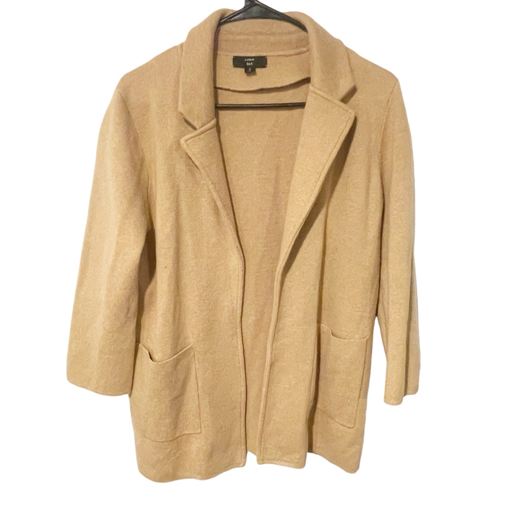 J. Crew Size Small Sophie Cotton Wool Blend Knit Open Front Sweater Khaki